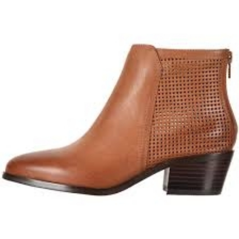 David Tate Kaci Womens Brown Leather Ankle Boots Stacked Heel